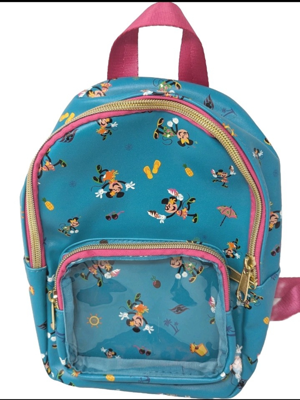 Disney Teal Mini Backpack with Pink Accents and Classic Minnie Mouse Print!